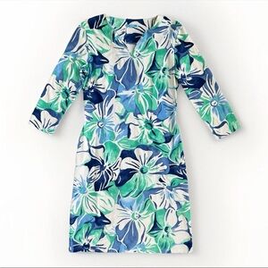 J Mclaughlin Botanical Shift Dress Catalina Cloth 3/4 Sleeve Tropical Resort